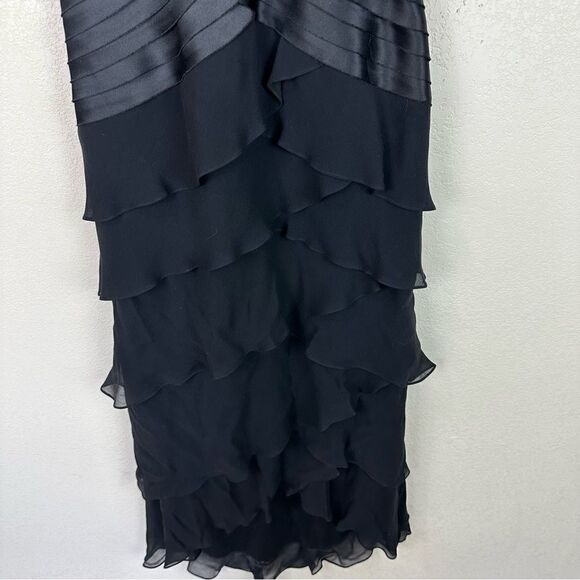 Tadashi Halter Black Silk Ruffle Midi Evening Cocktail Dress Size 2 - Picture 3 of 7